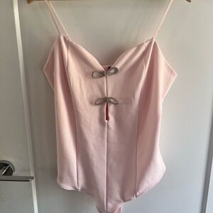 Dynamite Pale Pink Stretch Bodysuit with rhinestone bows